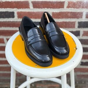 Charles David Delusion Platform Black Leather Loafers Unisex